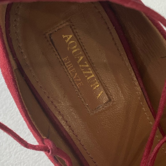 Aquazzura Burgundy Suede Fringe Wild Thing Pumps Lace Up Heels Size 41 US 10 - Picture 5 of 11